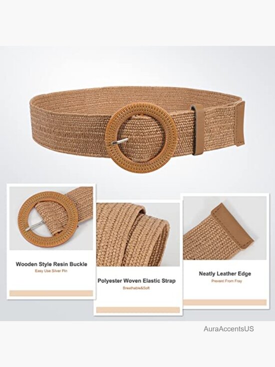 Straw Woven Elastic Stretch Belt for Women Raffia Dress Waist Band Boho Braided main image 6